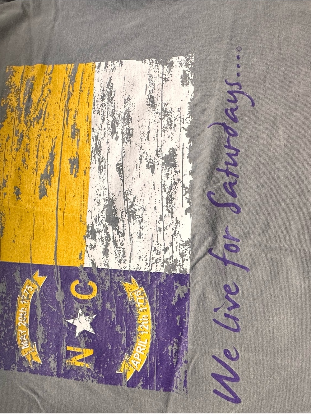 Grey 'We Live for Saturdays' ECU Graphic Tee - Purple, Yellow, White